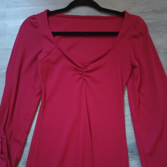 Squared Neck Lantern Sleeve Dress - Picture 1 of 4